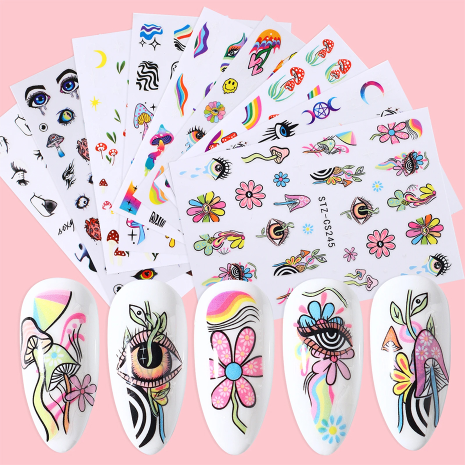 Nail Art Full Design - 9 Stuks Boze Oog Bloem Nail