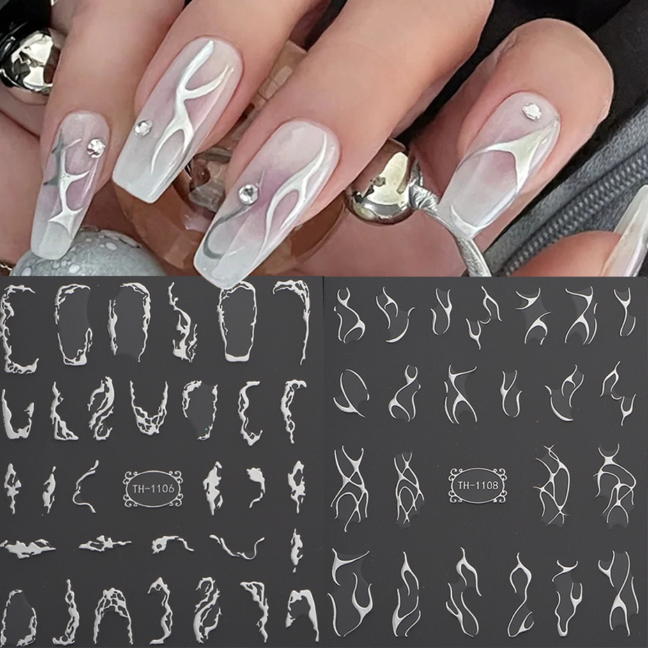 Nail Art Full Design - 3D Metallic Lijn Nagelstickers Sliver Doornen