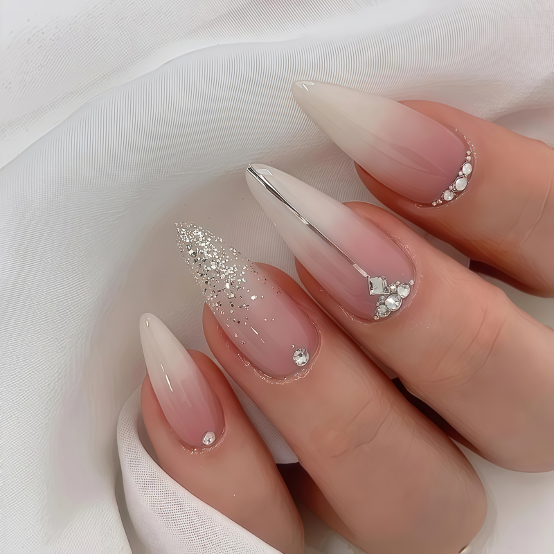 Nail Art Full Design - 24 stuks lange Franse amandelvormige opzetnagels