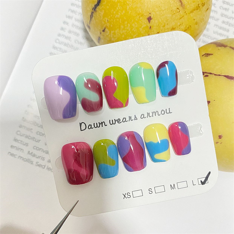 Nail Art Lotso - Handgemaakte korte druk op nagels Kleurblokkering
