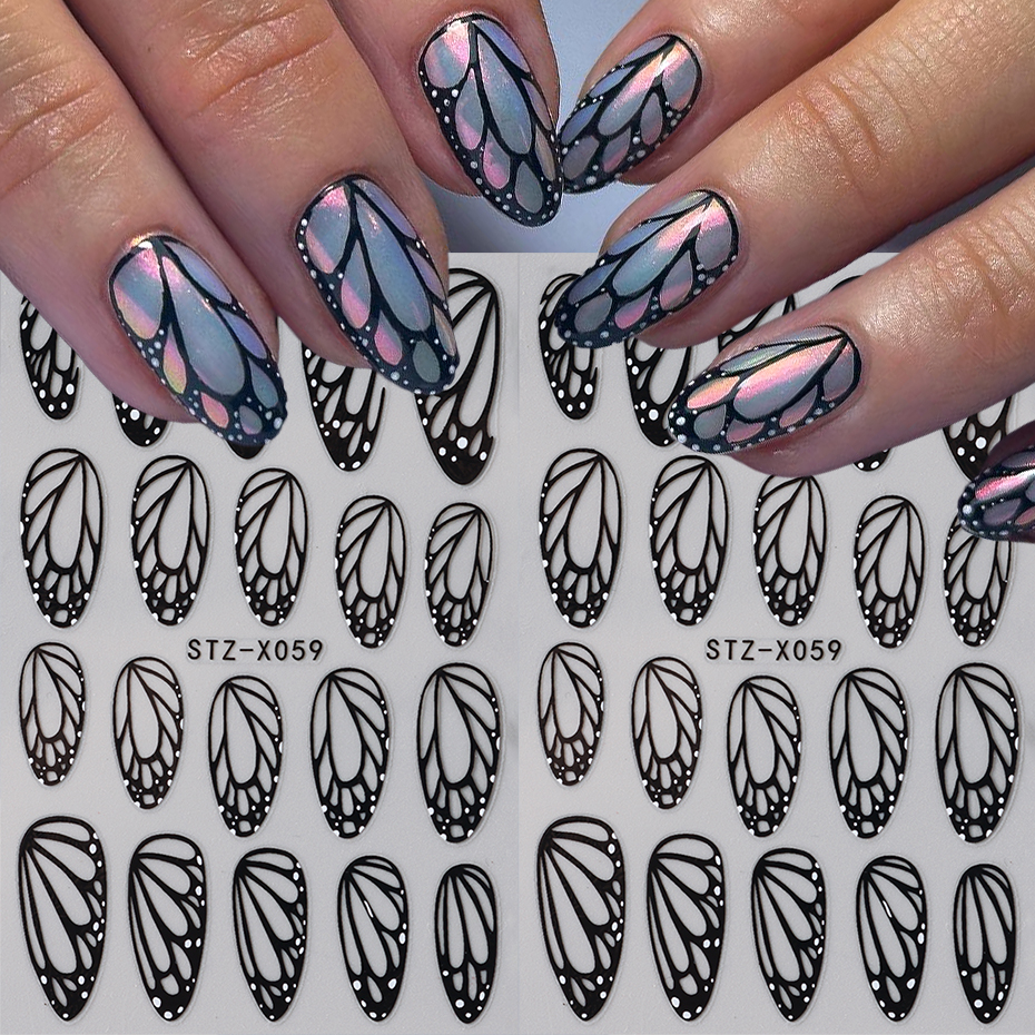 Nail Art Full Design - Prachtige zwarte vlindervleugel nagelstickers charme nagelontwerpen
