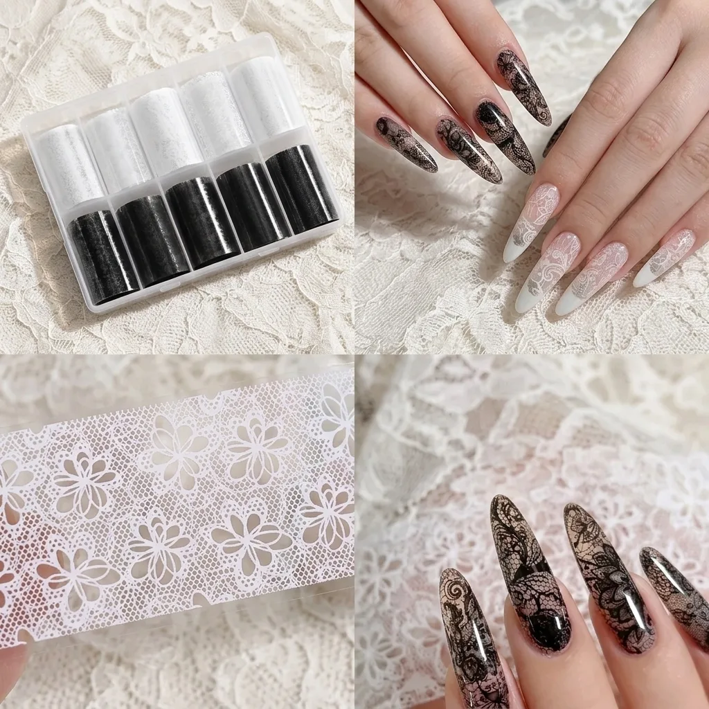 Nail Art Full Design - Vintage kant bloemen nagel transferfolie 10