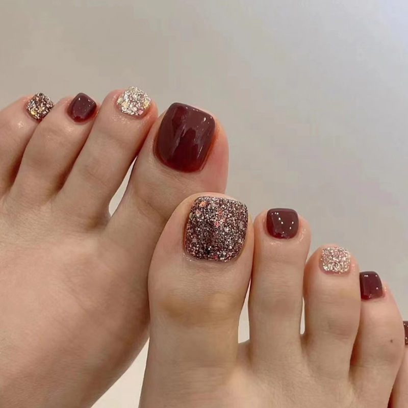 Nail Art Red Wine - 24 stuks wijnrode korte vierkante teennagels