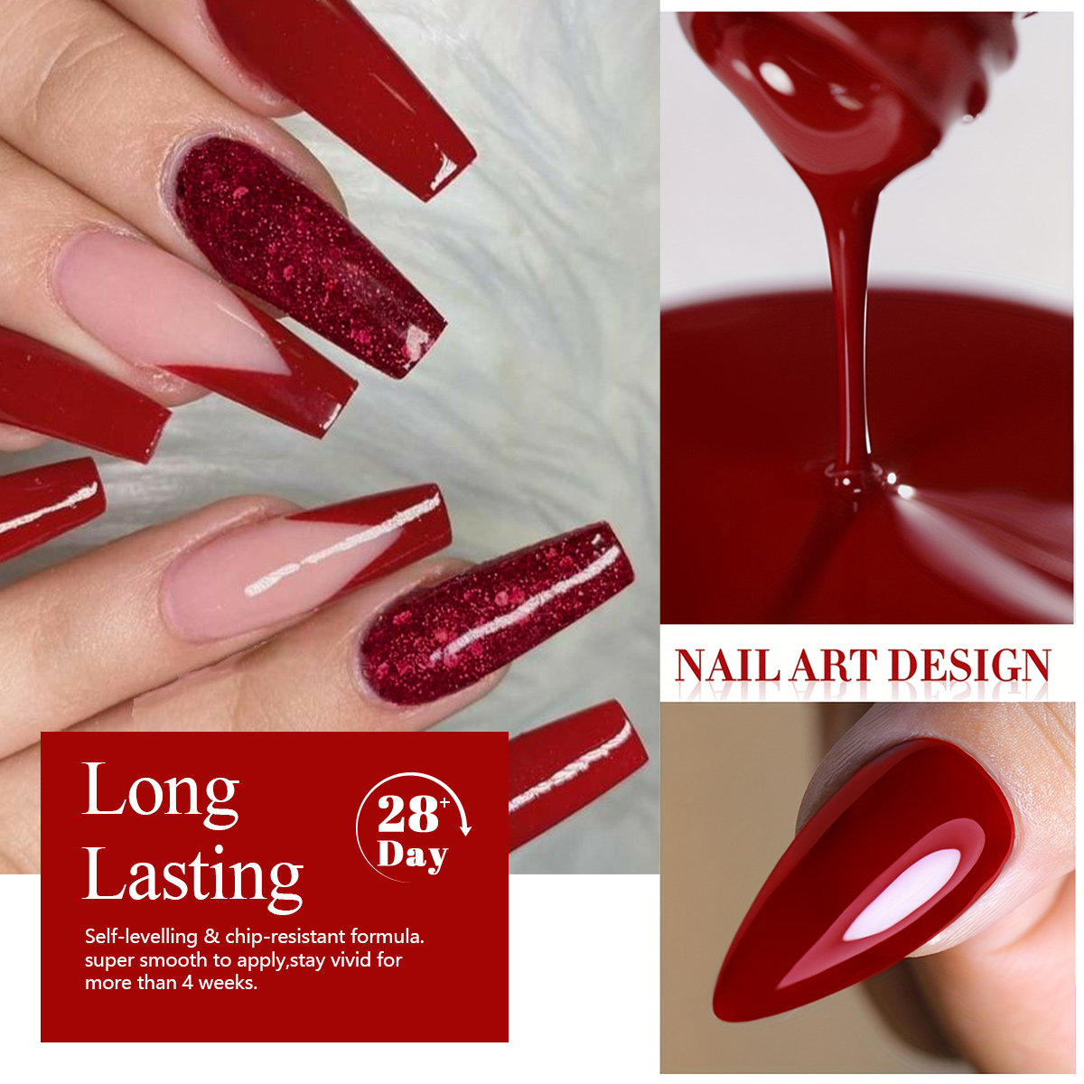 4-delige wijnrode effen glitte - Nail Art Red Wine recensie en prijs
