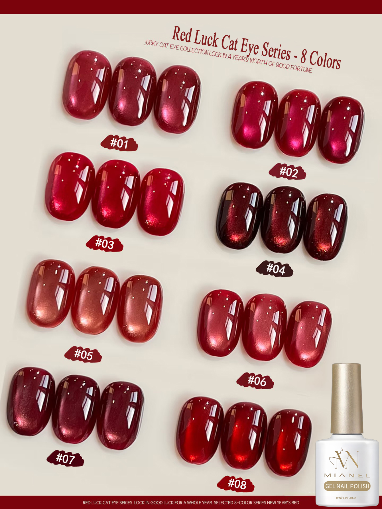 MIANEL 10ML Lucky Red Cat Eye  - Nail Art Red Wine recensie en prijs