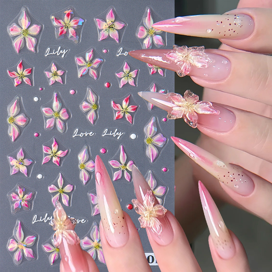 2 stuks glanzende lelie bloem  - Nail Art Full Design recensie en prijs